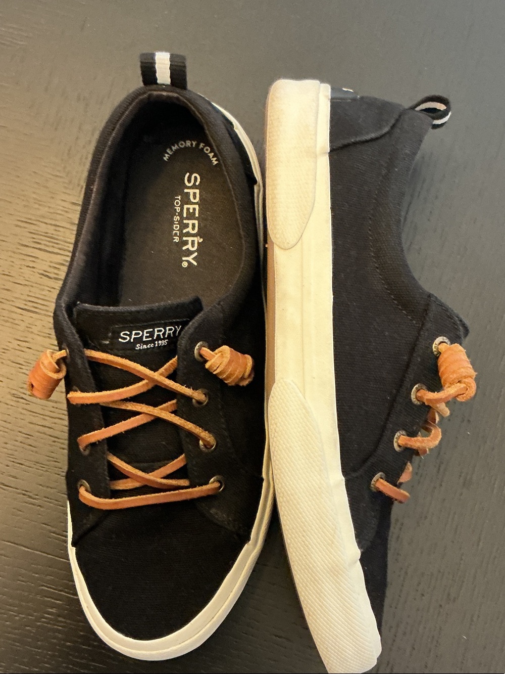 Sperry Black Canvas Boat Shoes with Brown Laces - Picture 6 of 7